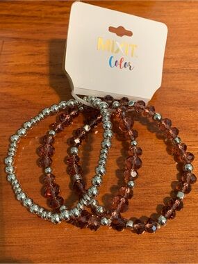 Mix It Brown and Silver Crystal Bead Bracelet Set